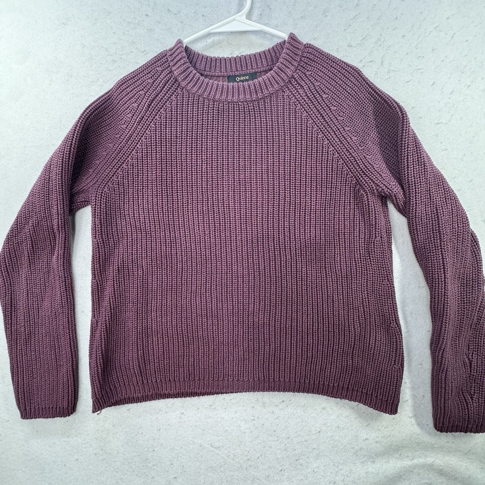 Quince 100% Organic Cotton Fisherman Sweater Size Medium Eggplant Boxey - Picture 12 of 12